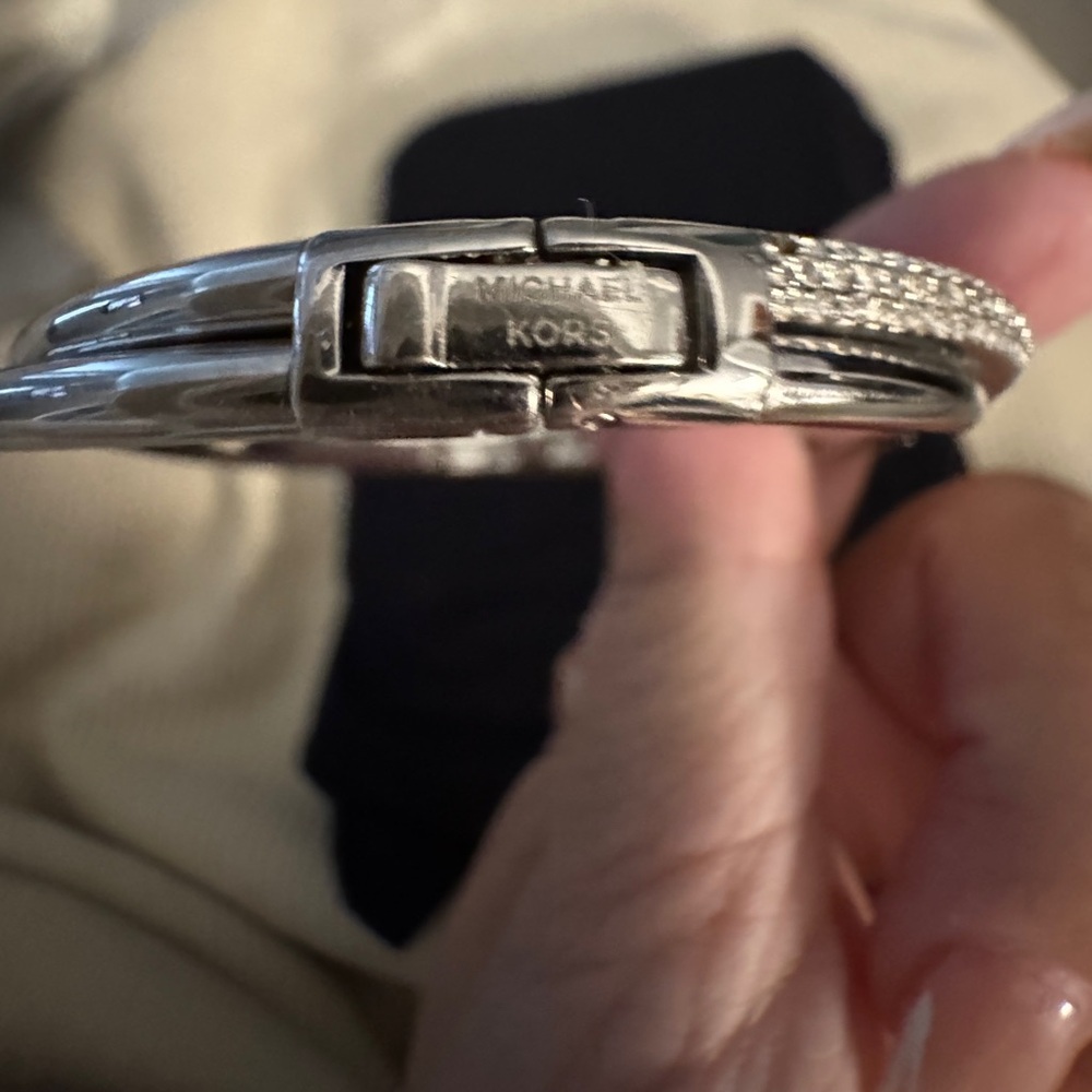 Silver Rhinestone Bangle Bracelet - Picture 3 of 6